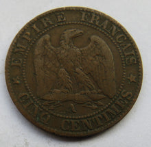 Load image into Gallery viewer, 1861-A France Napoleon III 5 Centimes Coin
