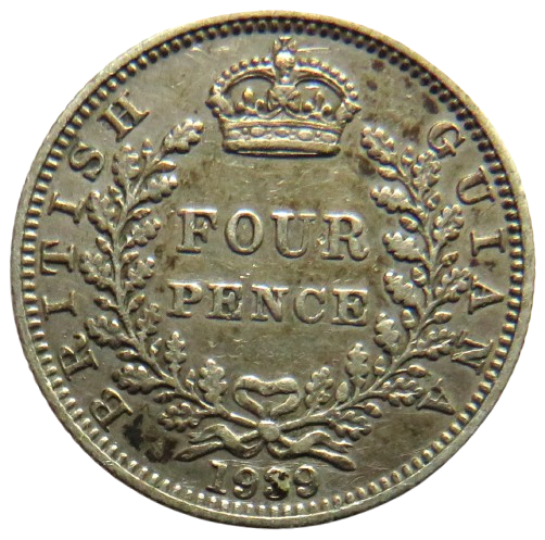 1939 British Guiana Silver Fourpence Coin