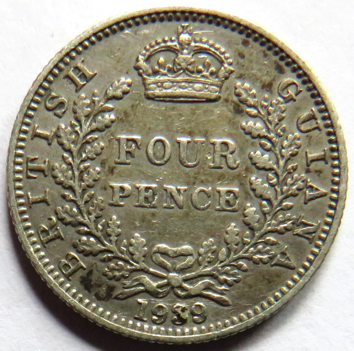 1939 British Guiana Silver Fourpence Coin