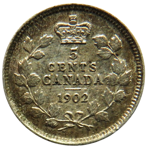 1902 King Edward VII Canada Silver 5 Cents Coin Higher Grade