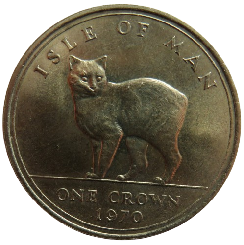 1970 Isle of Man One Crown Coin Manx Cat