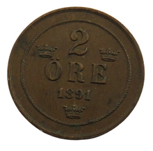 Load image into Gallery viewer, 1891 Sweden 2 Ore Coin
