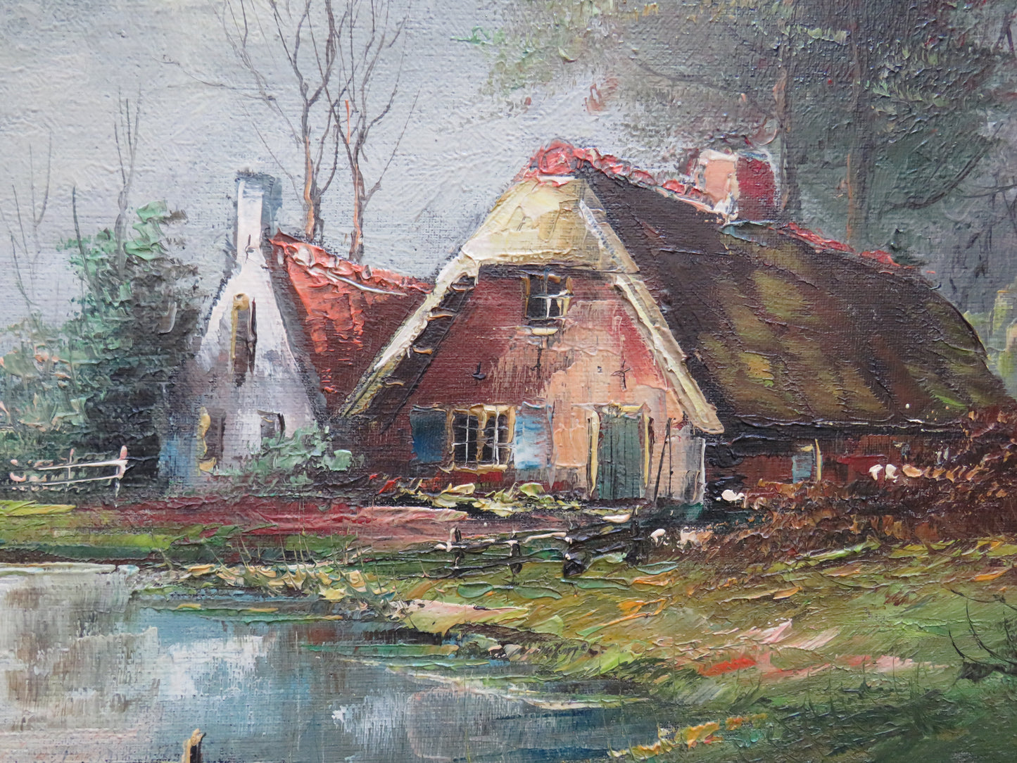 Vintage Framed Oil Painting By Johannes Miller Boat In River Scene