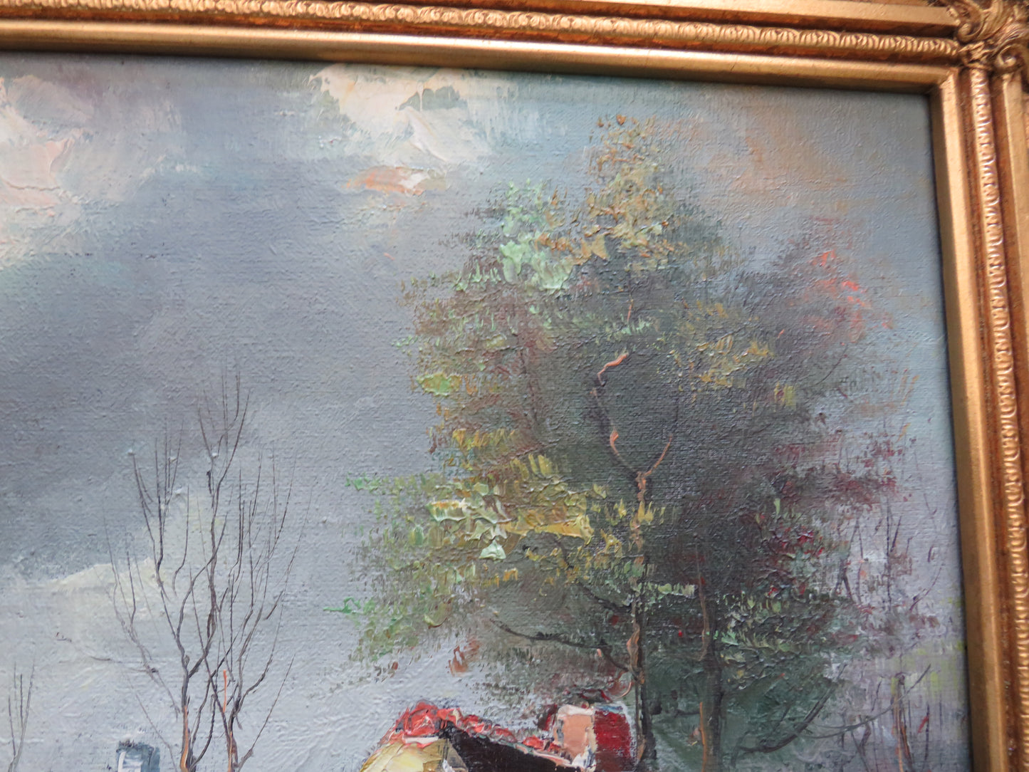 Vintage Framed Oil Painting By Johannes Miller Boat In River Scene