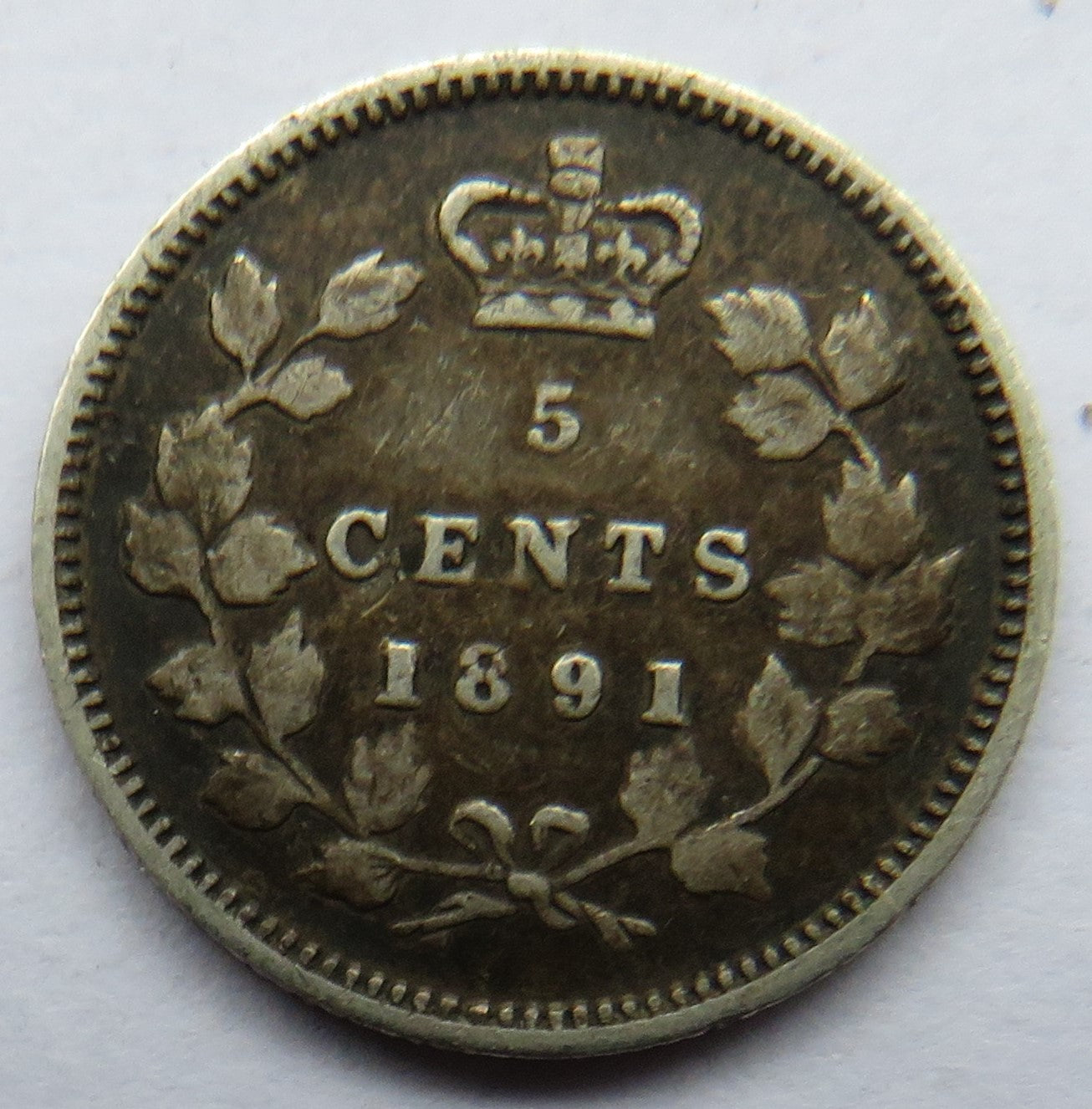1891 Queen Victoria Canada Silver 5 Cents Coin