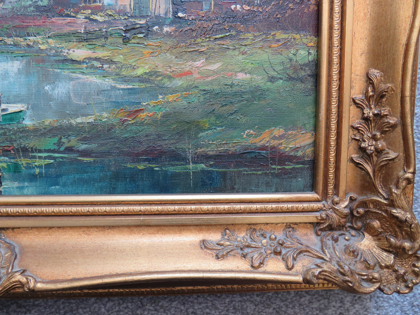 Vintage Framed Oil Painting By Johannes Miller Boat In River Scene