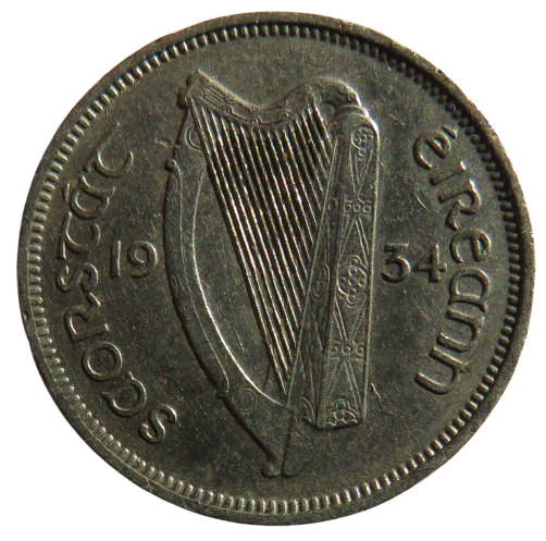 1934 Ireland Sixpence Coin