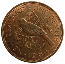 Load image into Gallery viewer, 1964 Queen Elizabeth II New Zealand One Penny Coin In High Grade
