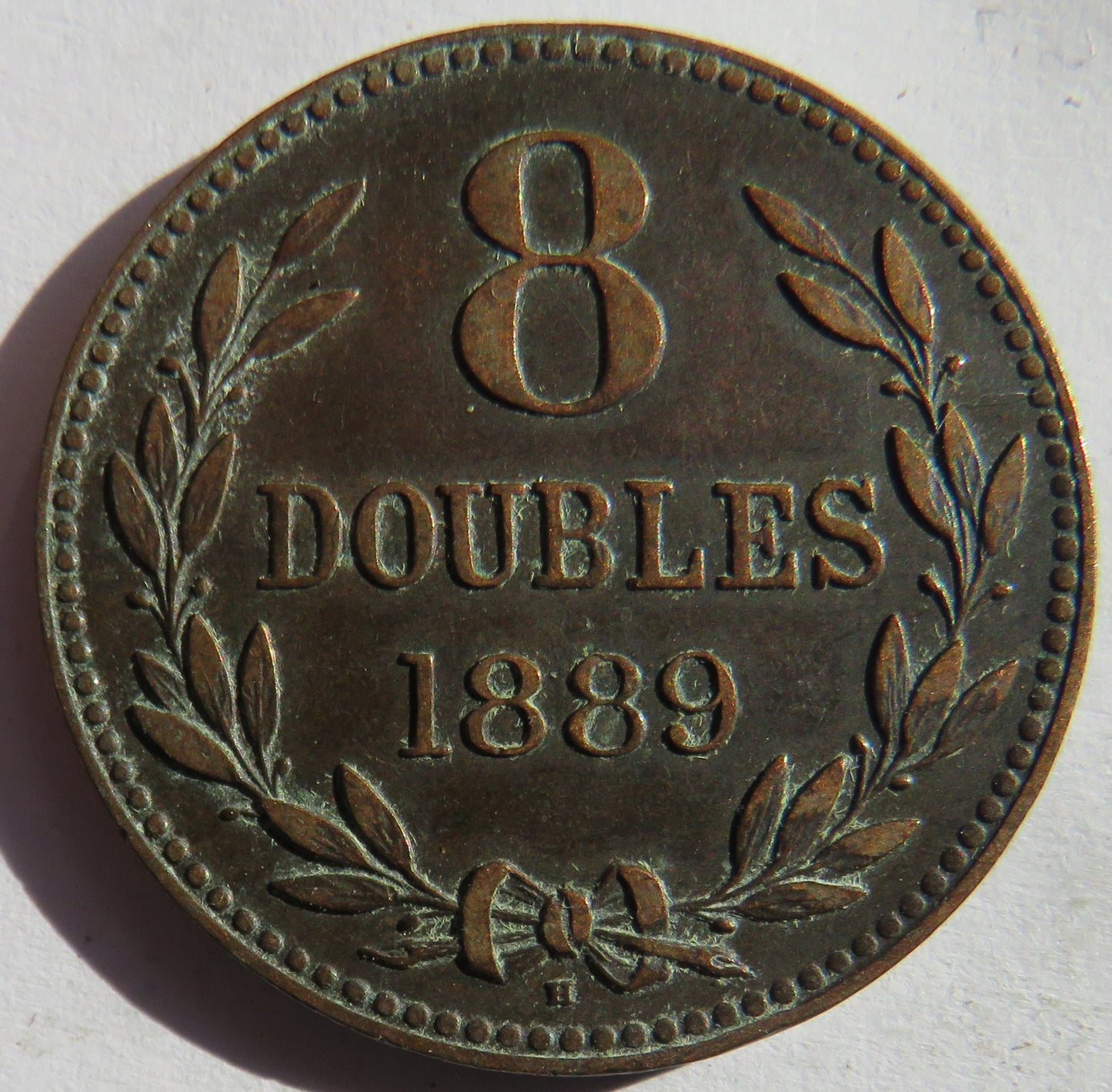 1889-H Guernsey 8 Doubles Coin