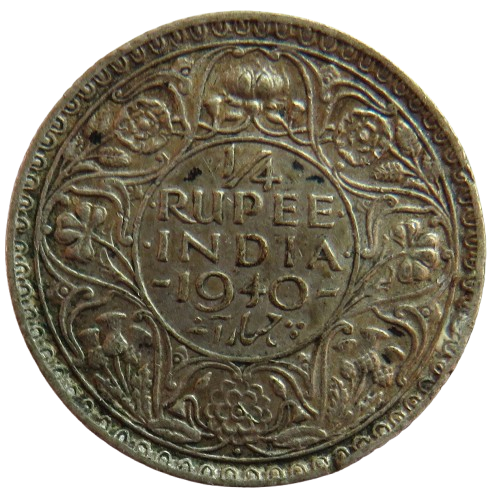 1940 King George VI India Silver 1/4 Rupee Coin