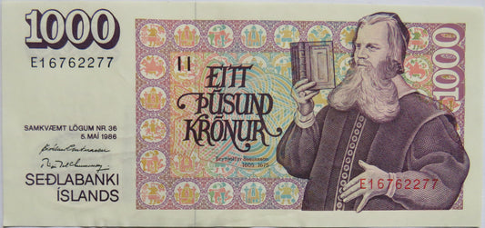 1986 Iceland 1000 Kronur Banknote