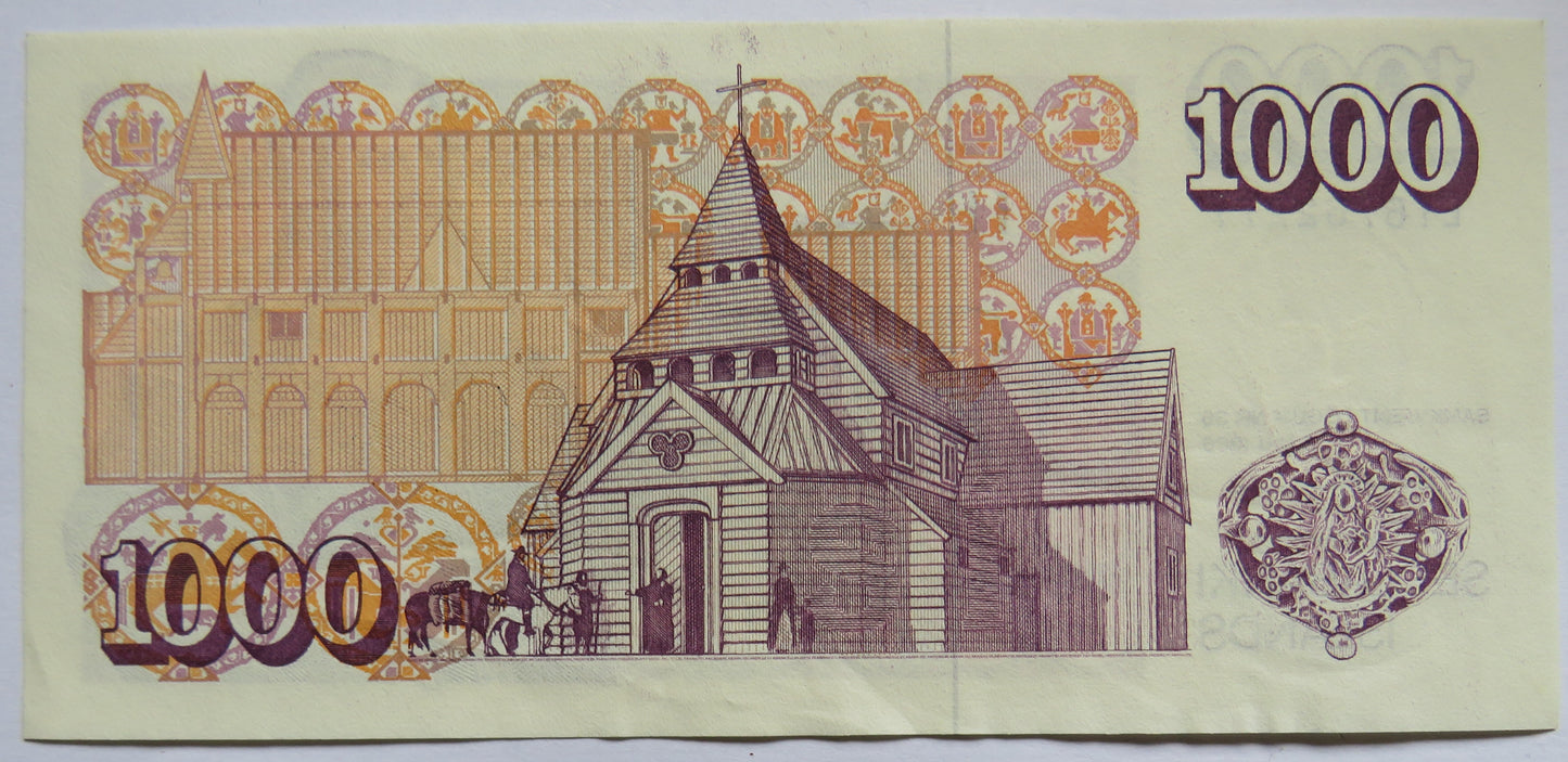 1986 Iceland 1000 Kronur Banknote