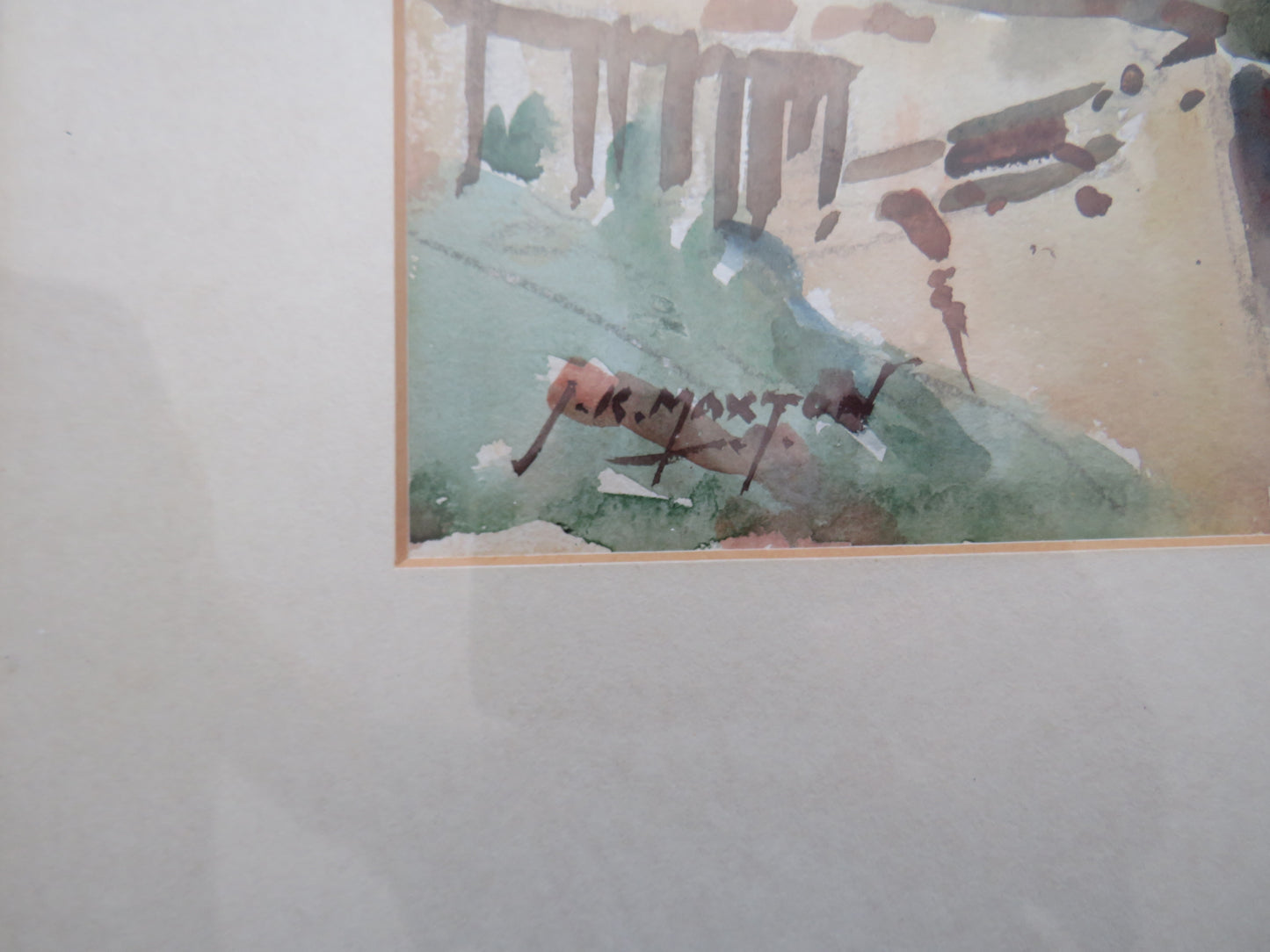 Vintage Framed Watercolour By John Kidd Maxwell (1878-1942) Fishing Village Scene