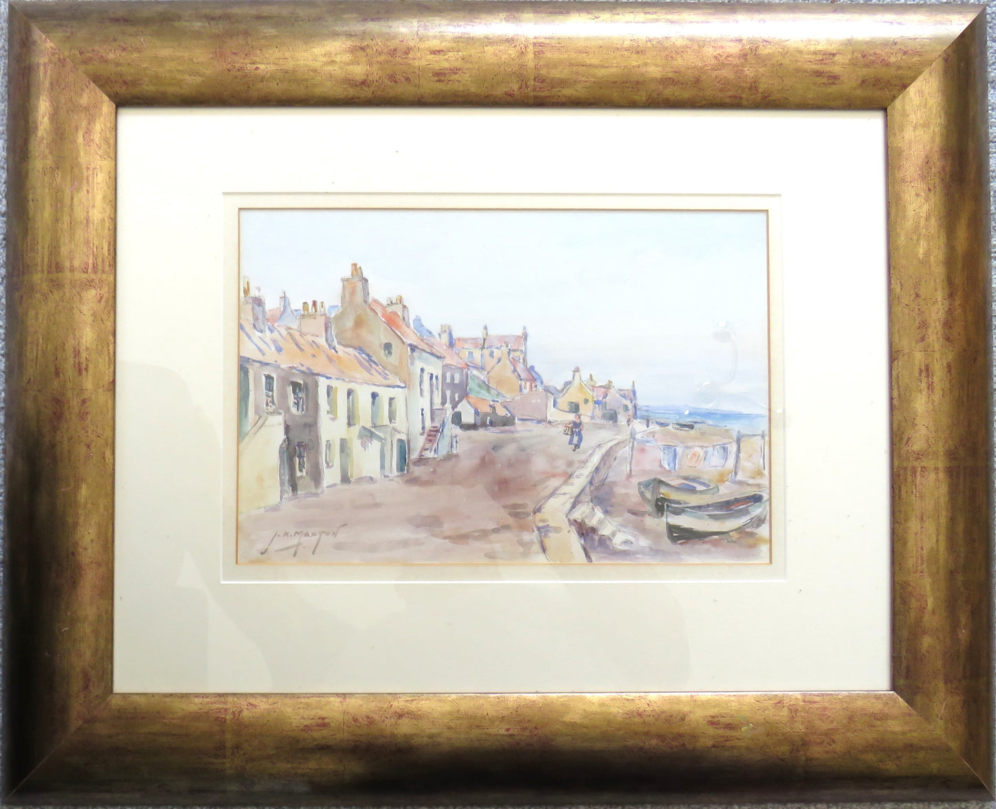 Vintage Framed Watercolour By John Kidd Maxwell (1878-1942) Fishing Village