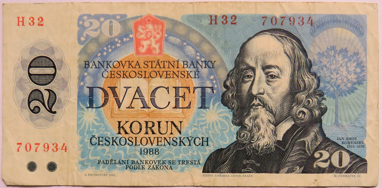 1988 Czechoslovakia 20 Korum Banknote