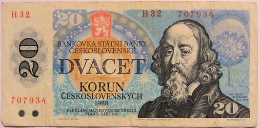 1988 Czechoslovakia 20 Korum Banknote