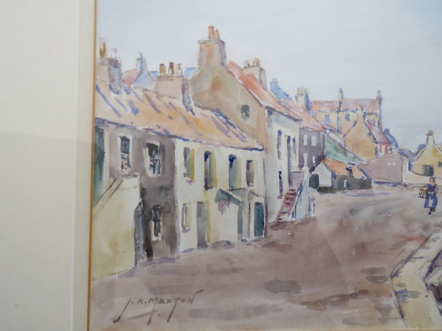 Vintage Framed Watercolour By John Kidd Maxwell (1878-1942) Fishing Village
