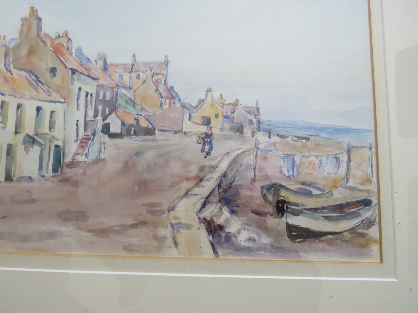Vintage Framed Watercolour By John Kidd Maxwell (1878-1942) Fishing Village