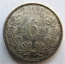 Load image into Gallery viewer, 1896 South Africa ZAR Silver Sixpence Coin
