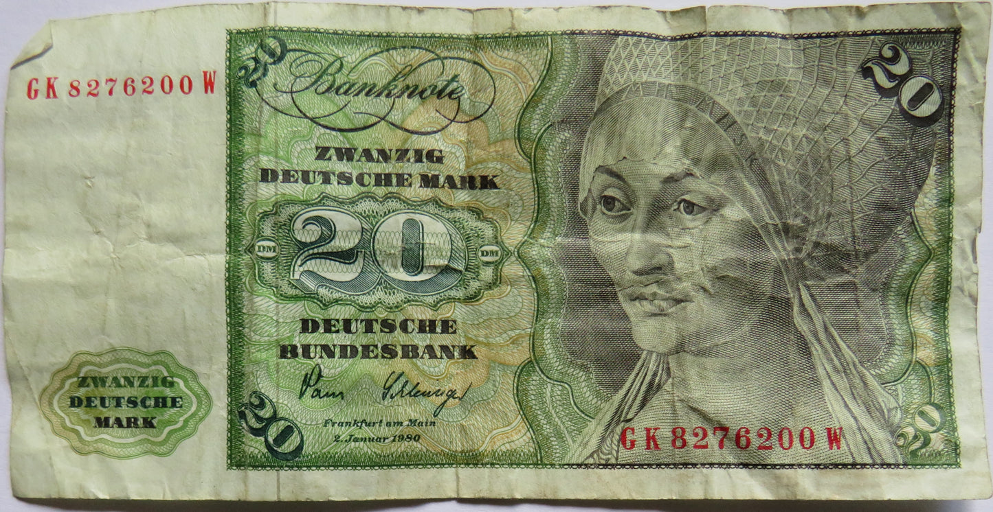 1980 Germany 20 Deutsche Mark Banknote