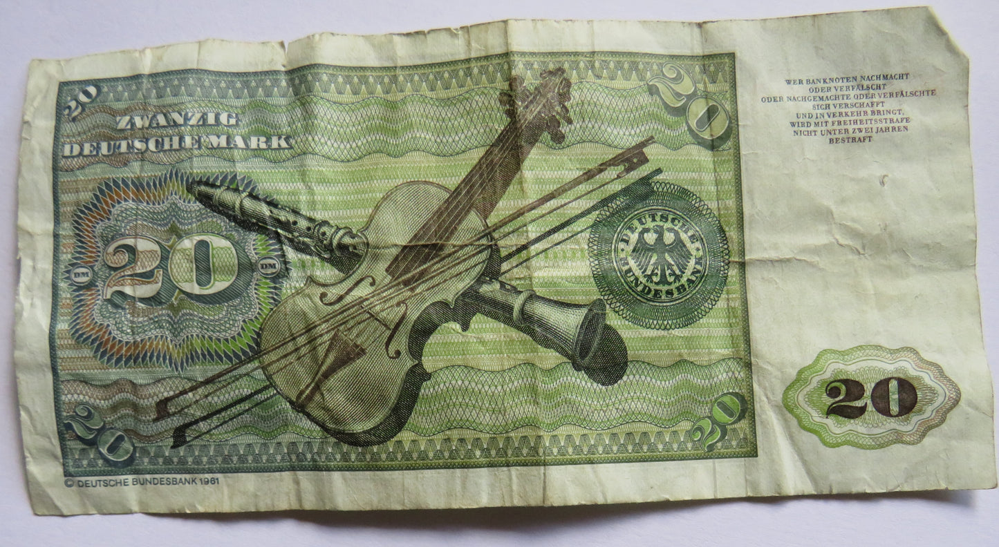 1980 Germany 20 Deutsche Mark Banknote