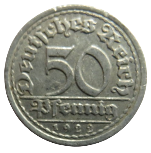 1922-G Germany - Weimar Republic 50 Pfennig Coin