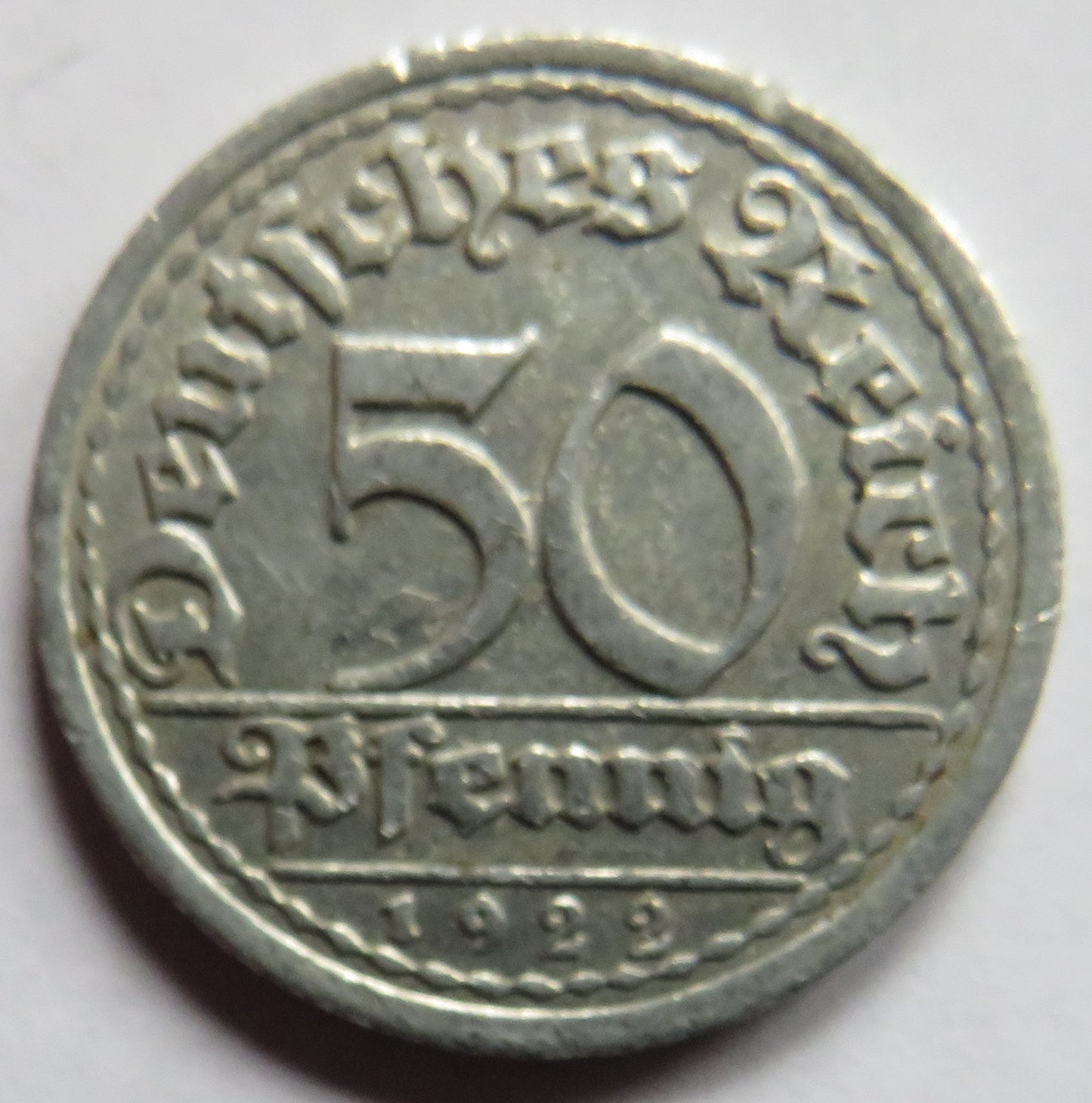 1922-G Germany - Weimar Republic 50 Pfennig Coin