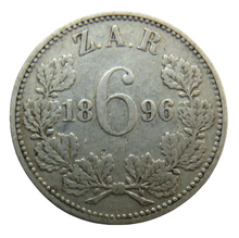 Load image into Gallery viewer, 1896 South Africa ZAR Silver Sixpence Coin
