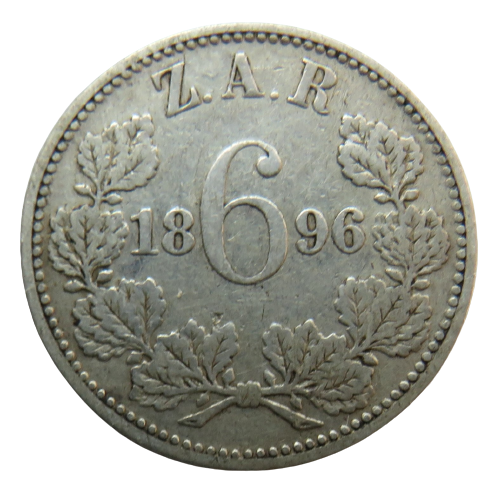 1896 South Africa ZAR Silver Sixpence Coin