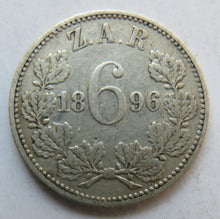 Load image into Gallery viewer, 1896 South Africa ZAR Silver Sixpence Coin
