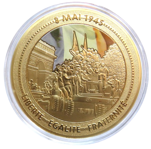 Large Commemorative Coin / Medal Liberte Egalite Fraternite 70th Anniversary of End of WWII