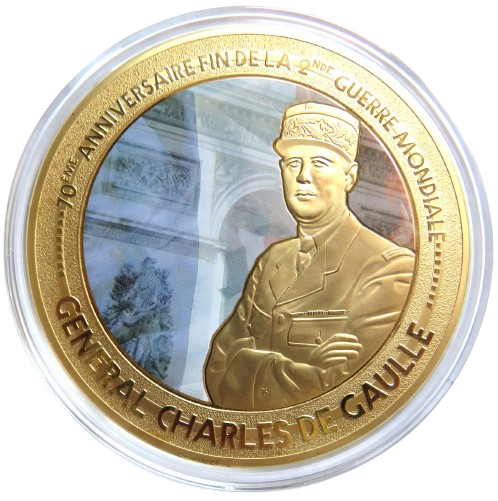 Large Commemorative Coin / Medal General Charles De Gaulle 70th Anniversary of End of WWII