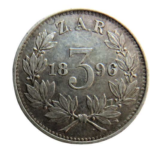 1896 South Africa ZAR Silver Threepence Coin