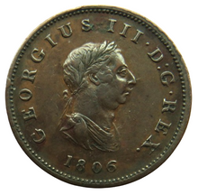 Load image into Gallery viewer, 1806 King George III Halfpenny Coin - Excellent Condition
