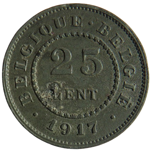 1917 Belgium 25 Centimes Coin