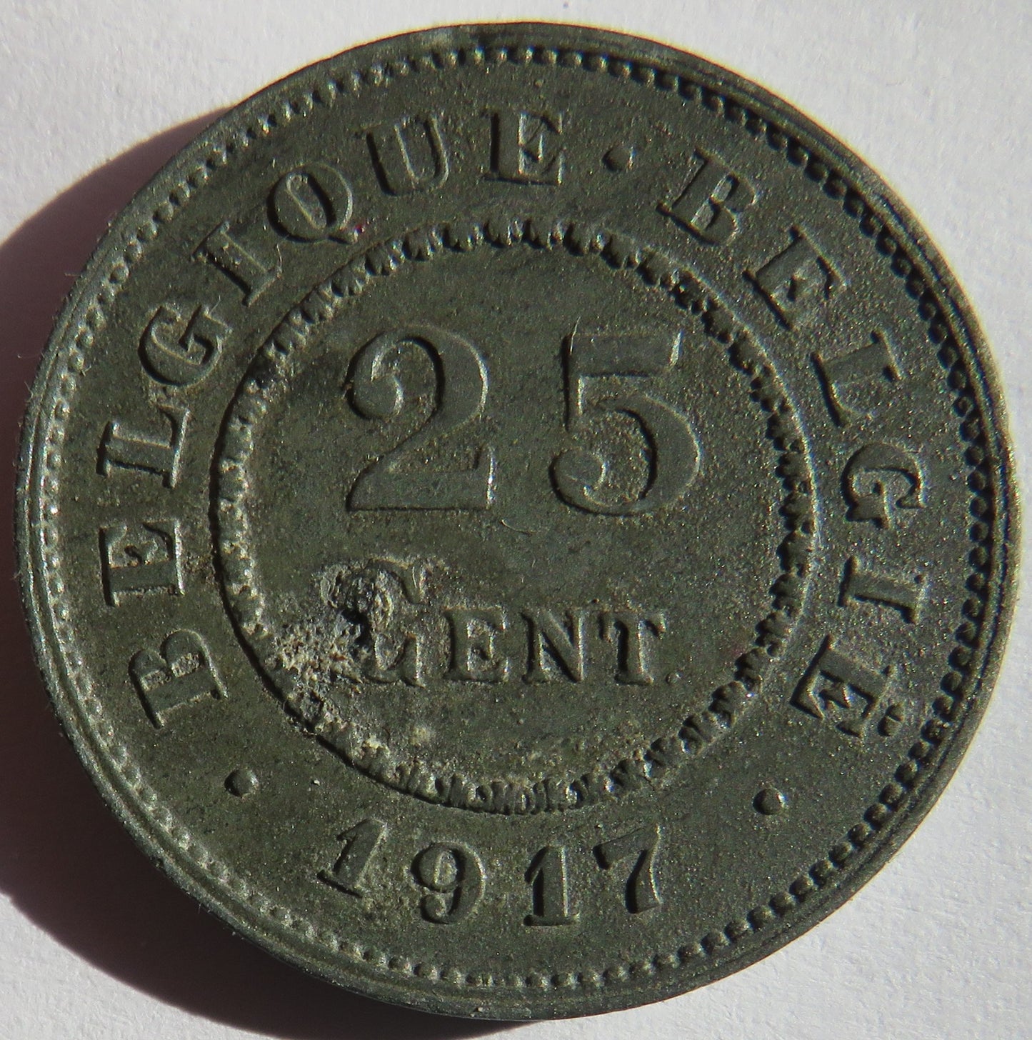 1917 Belgium 25 Centimes Coin