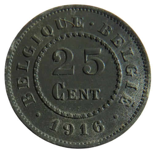 1916 Belgium 25 Centimes Coin