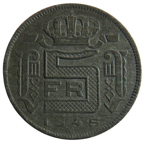 1945 Belgium 5 Francs Coin