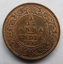 Load image into Gallery viewer, 1893 Queen Victoria India 1/12th Anna Coin High Grade
