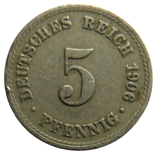 1906-A Germany 5 Pfennig Coin