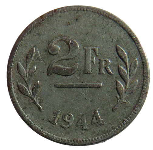 1944 Belgium 2 Francs Coin