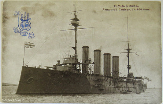 Vintage Warship Postcard of H.M.S. "Drake" Armoured Cruiser