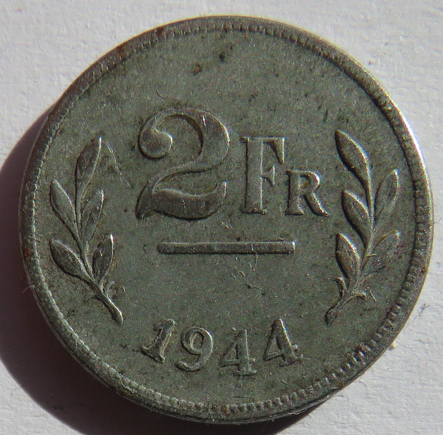 1944 Belgium 2 Francs Coin