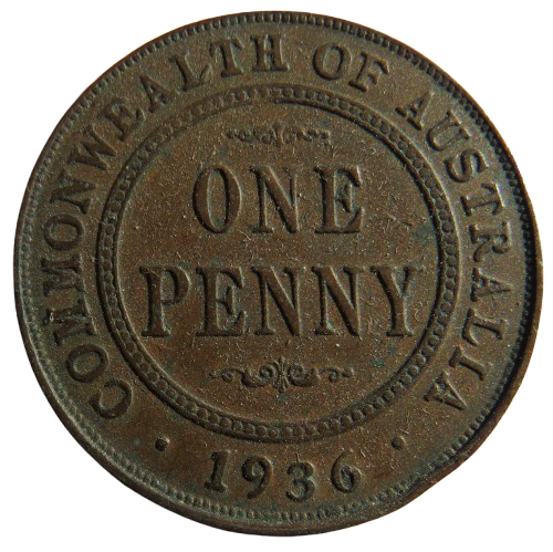 1936 King George V Australia One Penny Coin