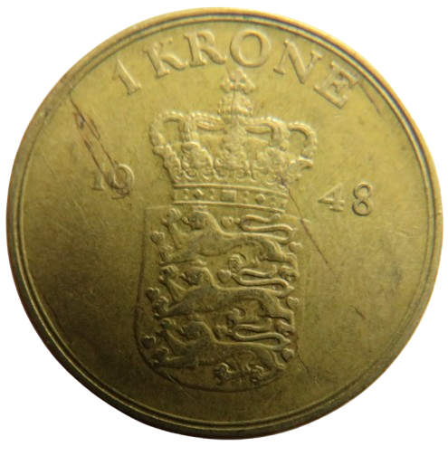 1948 Denmark One Krone Coin