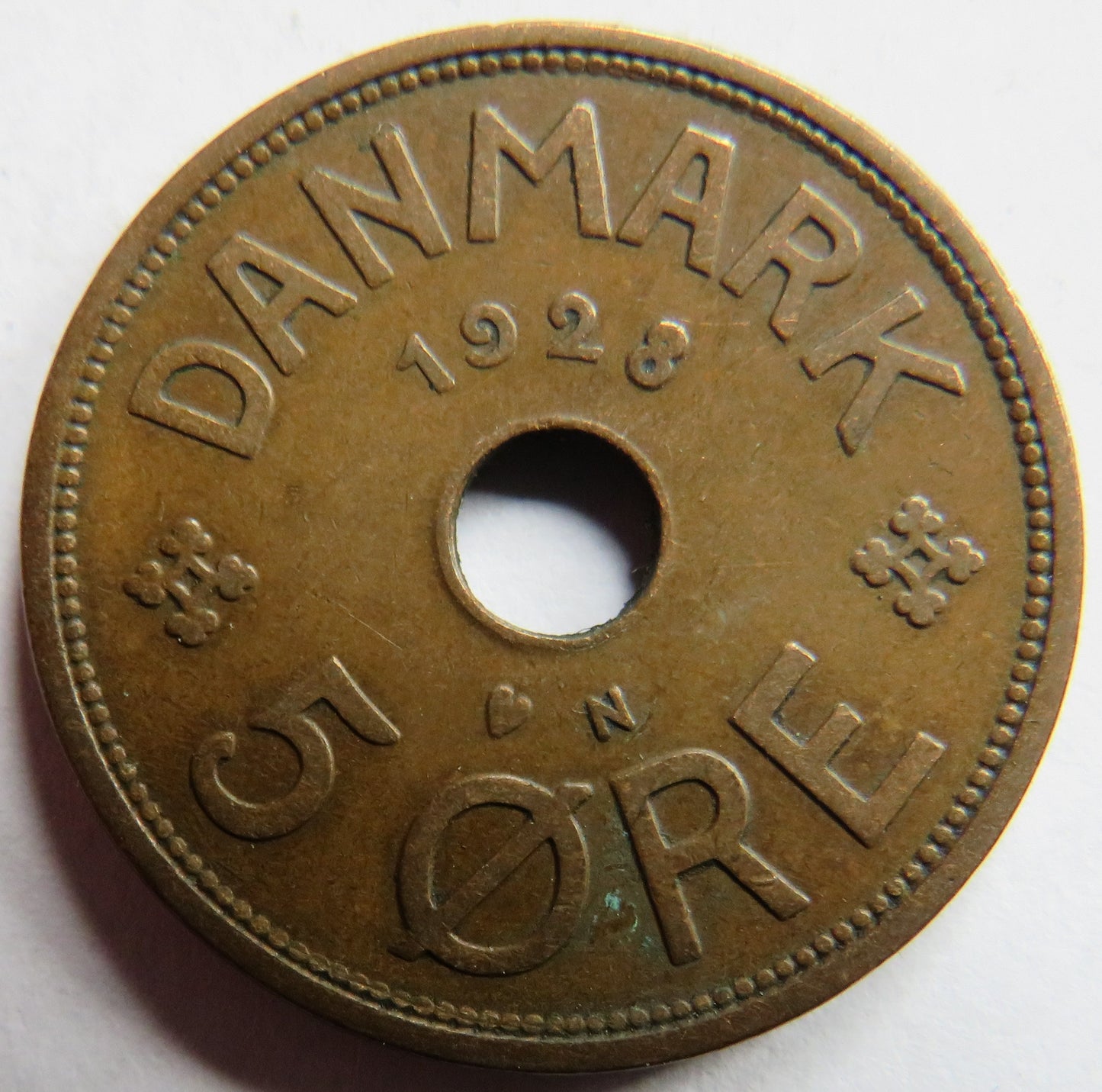 1928 Denmark 5 Ore Coin