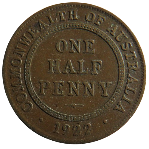 1922 King George V Australia Halfpenny Coin