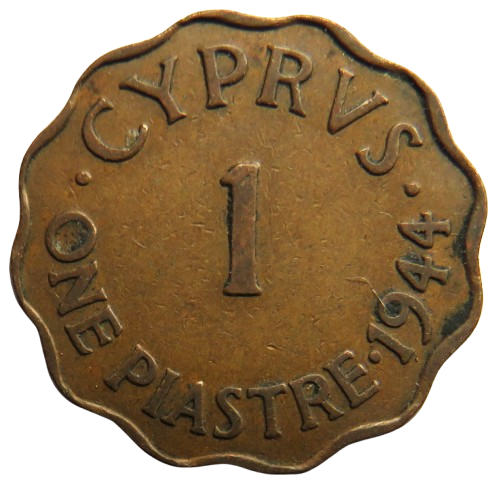 1944 King George VI Cyprus 1 Piastre Coin