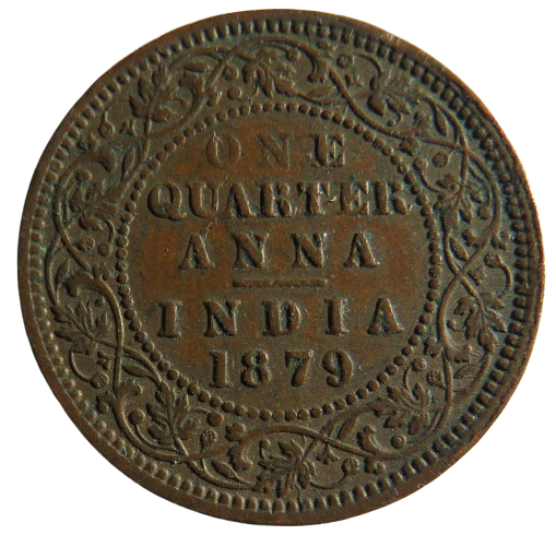 1879 Queen Victoria India 1/4 Quarter Anna Coin