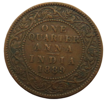 Load image into Gallery viewer, 1889 Queen Victoria India 1/4 Quarter Anna Coin
